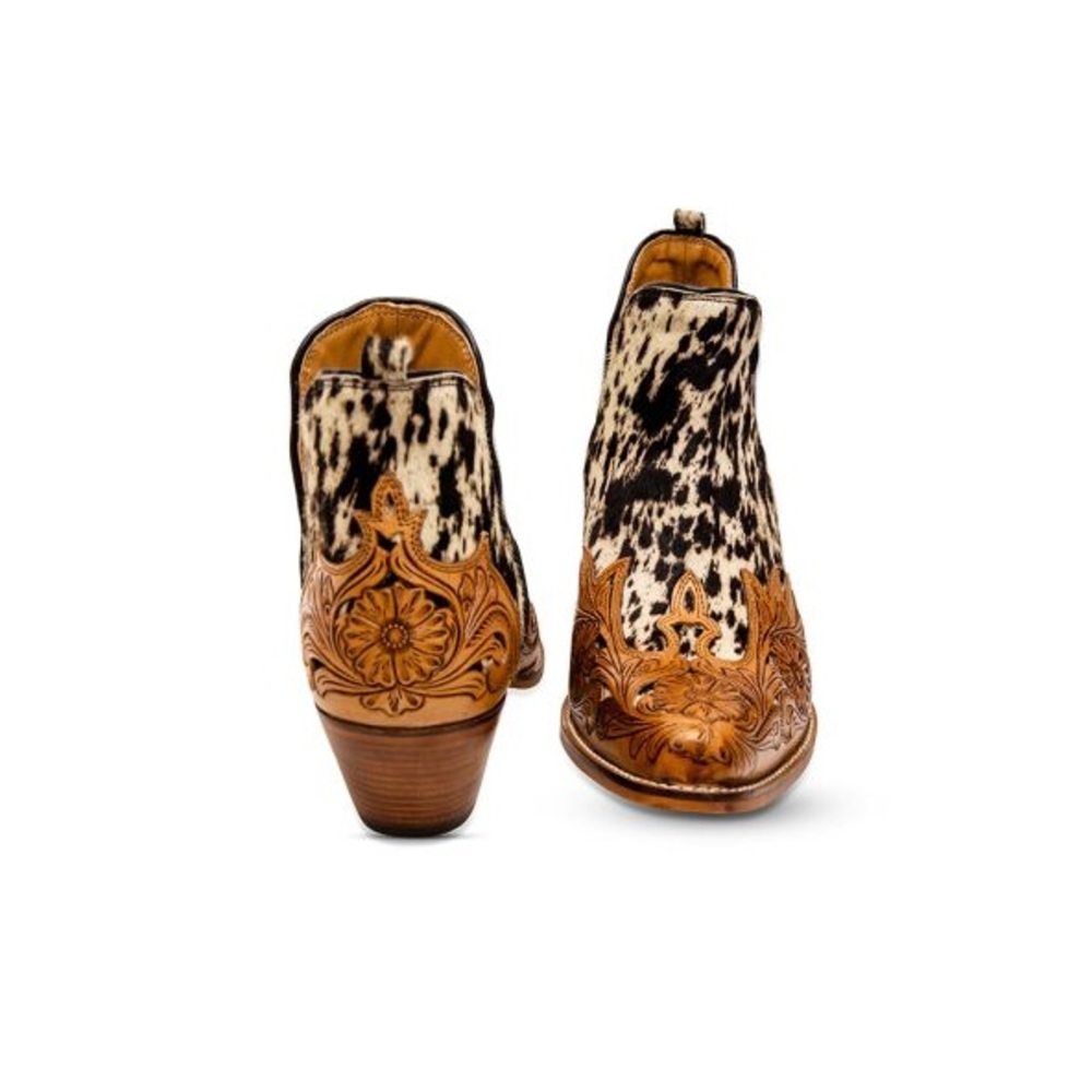 Sale!! Hand Tooled Leather Genuine Cowhide Women Bootie Boot Boho Western Shoe - Picture 9 of 9